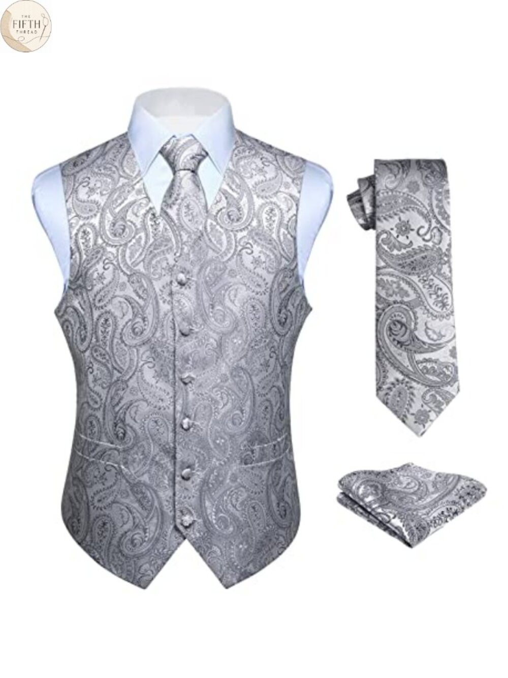 Men's 3PC Vest Tie Set Paisley Floral Jacquard Waistcoat Necktie Pocket Square